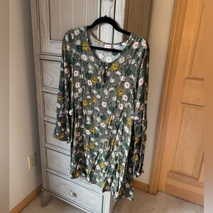 Mossimo Green Floral Dress with Long Sleeves